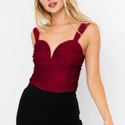 Le Lis Tops The Scarlet Wine Shirred Bodysuit
