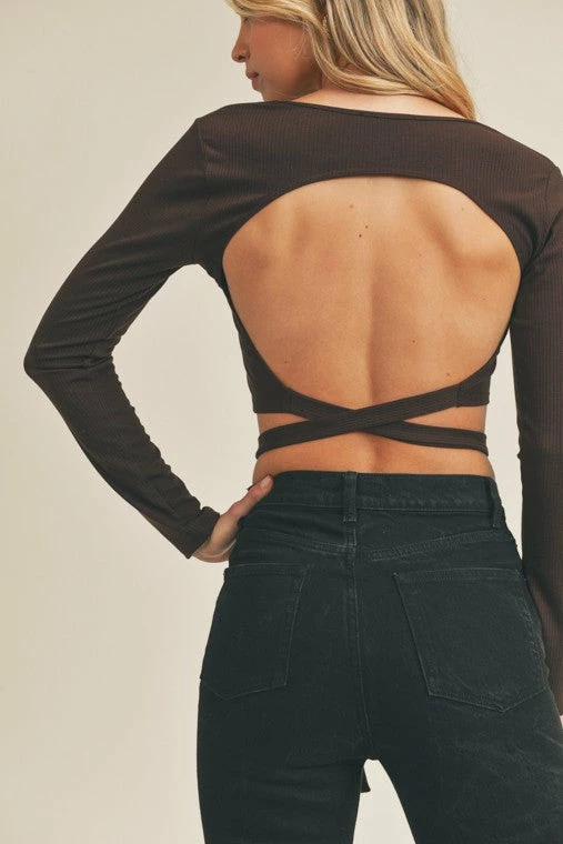 Lush The Britt Brown Wrap Tie Knit Cropped Top Tops