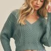 Lush The Tara Teal Green Cable Knit Tie Back Sweater