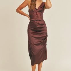 Mable The Macey Satin Ruched Midi Dress Dresses