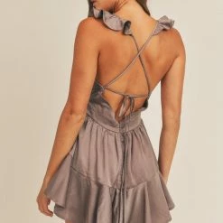Mable Rompers The Danni Dusty Lavender Satin Ruffle Romper
