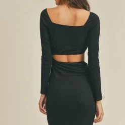 Lush The Brinn Black Long Sleeve Mini Dress With Cutout Detail Dresses