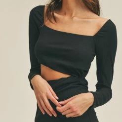 Lush The Brinn Black Long Sleeve Mini Dress With Cutout Detail Dresses