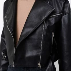 Le Lis The Brinn Black Boxy Vegan Leather Moto Jacket
