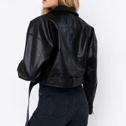 Le Lis The Brinn Black Boxy Vegan Leather Moto Jacket