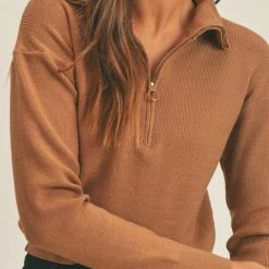 Lush The Katie Coffee Half-Zip Pullover Sweater Tops