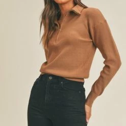 Lush The Katie Coffee Half-Zip Pullover Sweater Tops