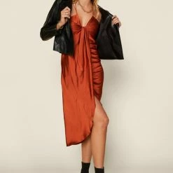 Shoppe Twelve The Riley Halter Satin Midi Dress Dresses