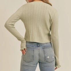 Lush The Diana Sage Doubly Tie Ruffled Cardigan Sweater