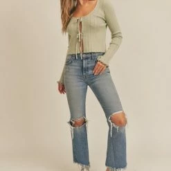 Lush The Diana Sage Doubly Tie Ruffled Cardigan Sweater