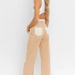 Le Lis The Justine Tan & White Colorblock Straight Jeans Pants