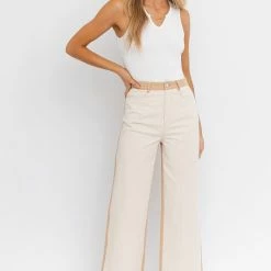 Le Lis The Justine Tan & White Colorblock Straight Jeans Pants