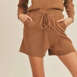 Lush Clothing The Katie Coffee Front Tie Knit Shorts