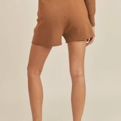 Lush Clothing The Katie Coffee Front Tie Knit Shorts