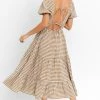 Le Lis The Charlotte Tan Gingham Plaid Tie Back Midi Dress Dresses