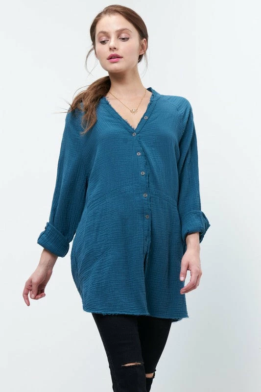 Newbury Kustom The Carleigh Cotton Gauze Oversized Button Down Shirt