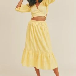 Lush Clothing The Raya Yellow Detached Front Tiered Midi Dress