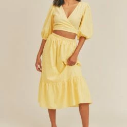 Lush Clothing The Raya Yellow Detached Front Tiered Midi Dress