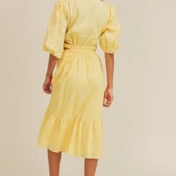 Lush Clothing The Raya Yellow Detached Front Tiered Midi Dress