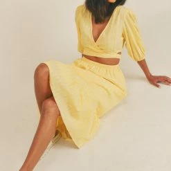 Lush Clothing The Raya Yellow Detached Front Tiered Midi Dress