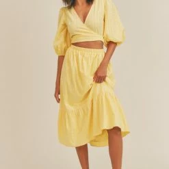 Lush Clothing The Raya Yellow Detached Front Tiered Midi Dress