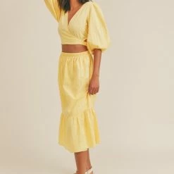 Lush Clothing The Raya Yellow Detached Front Tiered Midi Dress