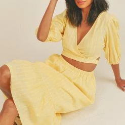 Lush Clothing The Raya Yellow Detached Front Tiered Midi Dress