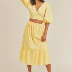 Lush Clothing The Raya Yellow Detached Front Tiered Midi Dress