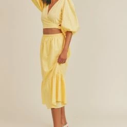 Lush Clothing The Raya Yellow Detached Front Tiered Midi Dress