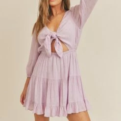Lush The Leigh Lilac Tie Front Mini Dress