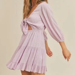 Lush The Leigh Lilac Tie Front Mini Dress