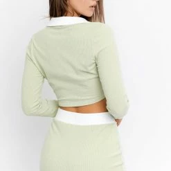 Le Lis The Sasha Sage & White Retro Collared Top