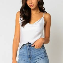 Olivaceous Tops The Serena Satin Cowl Neck Tank Top