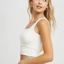 MIOU MUSE The Karley Square Neck Cropped Tank Top Tops