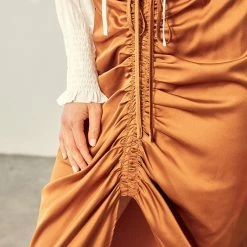 Mustard Seed The Sugar Almond Ruched Satin Midi Skirt Skirts