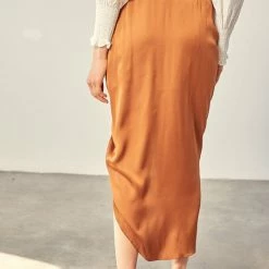 Mustard Seed The Sugar Almond Ruched Satin Midi Skirt Skirts