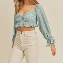 Lush Clothing Tops The Diana Seafoam Green Polka Dot Crop Top