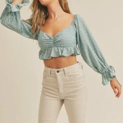 Lush Clothing Tops The Diana Seafoam Green Polka Dot Crop Top