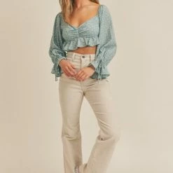 Lush Clothing Tops The Diana Seafoam Green Polka Dot Crop Top