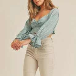 Lush Clothing Tops The Diana Seafoam Green Polka Dot Crop Top