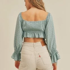 Lush Clothing Tops The Diana Seafoam Green Polka Dot Crop Top