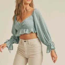 Lush Clothing Tops The Diana Seafoam Green Polka Dot Crop Top
