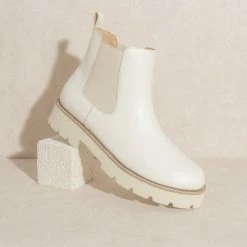 KKE Originals Shoes The Gianna White Chunky Sole Chelsea Boots