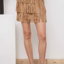 Blue B The Starla Tan Suede Fringe Mini Skirt Skirts