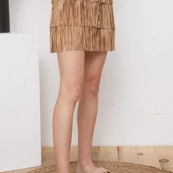 Blue B The Starla Tan Suede Fringe Mini Skirt Skirts