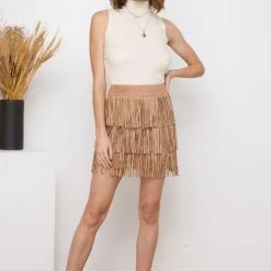Blue B The Starla Tan Suede Fringe Mini Skirt Skirts