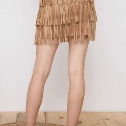 Blue B The Starla Tan Suede Fringe Mini Skirt Skirts