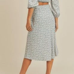 Lush Skirts The Dede Blue Floral Midi Skirt