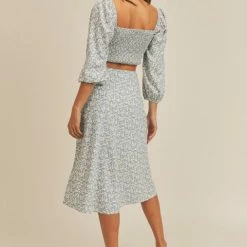 Lush Skirts The Dede Blue Floral Midi Skirt