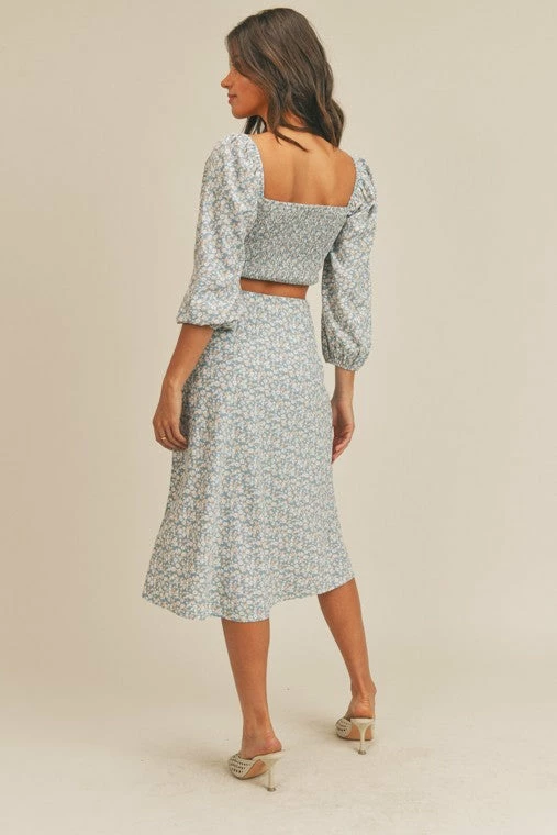 Lush Skirts The Dede Blue Floral Midi Skirt